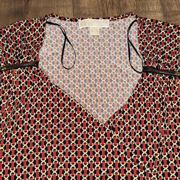 MICHAEL KORS Geometric Patterned Red and Black Women's Top - Picture 5 of 8